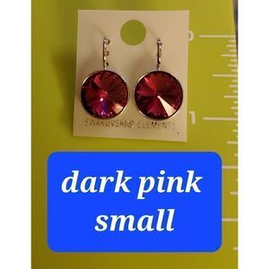 New! Swarovski Element Earrings Dark Pink Fusha. 13mm. Leverback. Dangle. Round